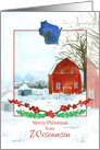 Merry Christmas From Wisconsin Red Barn Snow card