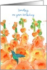 Happy Birthday Hummingbird Hollyhocks Custom Name card