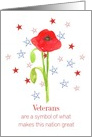 Happy Veterans Day Poppy Flower Stars card