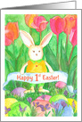 Happy First Easter Bunny Rabbit Tulip Flowers card