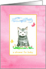 Baby Girl Shower Invitation Grey Kitten card