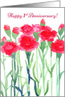 Happy First Anniversary Red Carnation Flowers card