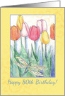 Happy 80th Birthday Tulips Garden Dragonfly Illustration card