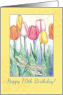 Happy 70th Birthday Spring Tulip Garden Dragonfly Yellow Card