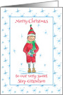 Merry Christmas Step-Grandson Elf Snowflakes Watercolor card