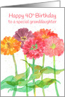 Happy 40th Birthday Granddaughter Zinnia Flowers Watercolor Spatter card