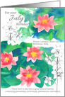 For Your July Birthday Waterlily Larkspur Botanical card