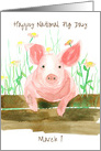 Happy National Pig Day March 1 Watercolor card