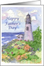 Happy Father’s Day Lighthouse Landscape Watercolor Painting card