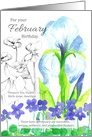 For Your February Birthday Iris Violets Botanical card