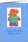 Happy Birthday Sweet Boy Bear Illustration Musical Notes card