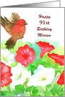 Happy 91st Birthday Red Petunia Finch Bird Custom Name card