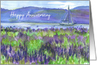 Happy Anniversary Sailboat Mountain Lupine Wildflowers card