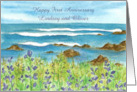 Happy 1st Anniversary Ocean Beach Wildflowers Custom Name card