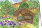 Happy Birthday Covered Bridge Purple Iris Flowers card