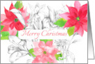 Merry Christmas Poinsettia Flower Bouquet Botanical card