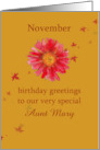 November Birthday Greetings Aunt Custom Name card