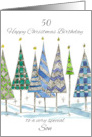 Happy 50th Christmas Birthday Son Trees Custom Age card