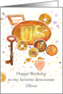 Happy Birthday Metal Detecting Treasures Spatter Custom Name card