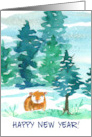 Happy New Year Guinea Pig Winter Forest Snow card