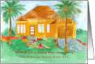 Happy First Home Anniversary Real Estate Custom Name Tropical card