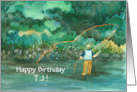 Happy Birthday River Fly Fishing Custom Name card