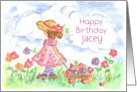 Happy Birthday Young Girl Flower Wagon Custom Name card