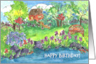 Happy Birthday Cottage Blooming Wildflowers Stream card