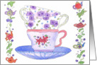 Friend Happy Birthday Card Teacup Stack Watercolor Flowers card