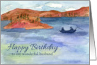 Husband Happy Birthday Lake Fishing Watercolor Landscape Art card