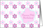 Happy 15th Birthday Pink Flower Turquoise Stripe card