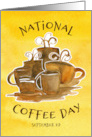 National Coffee Day September 29 Watercolor Mugs card