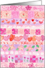 Pink Quilt Sampler Thinking of You Watercolor Art card