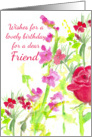 Happy Birthday Dear Friend Roses Garden Flowers Watercolor card