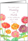 July Wedding Congratulations Zinnias Custom Name card