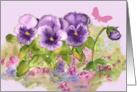 Purple Pansy Flowers Butterfly Watercolor Blank card