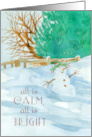 All Is Calm All Is Bright Snowman Religious Christmas card