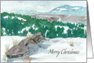 Merry Christmas Desert Winter Landscape Watercolor card