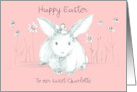 Happy Easter White Rabbit Pink Flowers Personalize card