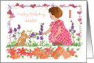Happy 1st Birthday Little Girl Kitten Custom Name card
