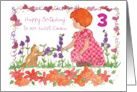 Happy 3rd Birthday Little Girl Kitten Custom Name card