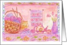 Knitting Basket and Kitten Pink Blank Note Card