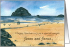 Happy Anniversary Couple Ocean Waves Custom Name card