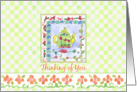 Thinking of You Green Teapot Watercolor Gingham Checks card