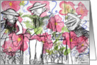 Friends Charcoal Drawing Digital Collage Pink Petunia Blank Card