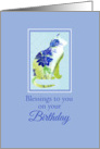 Blessings To You On Your Birthday Floral Blue Cat card
