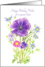 Happy Birthday Sister Purple Anemone Flower Bouquet card