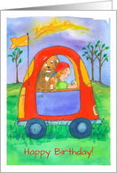 Happy Birthday Little Boy Dog Toy Car Illustration card