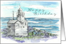 Happy Birthday Lighthouse Ocean Waves Beach card
