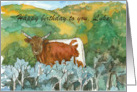 Happy Birthday Cow Desert Landscape Custom Name card